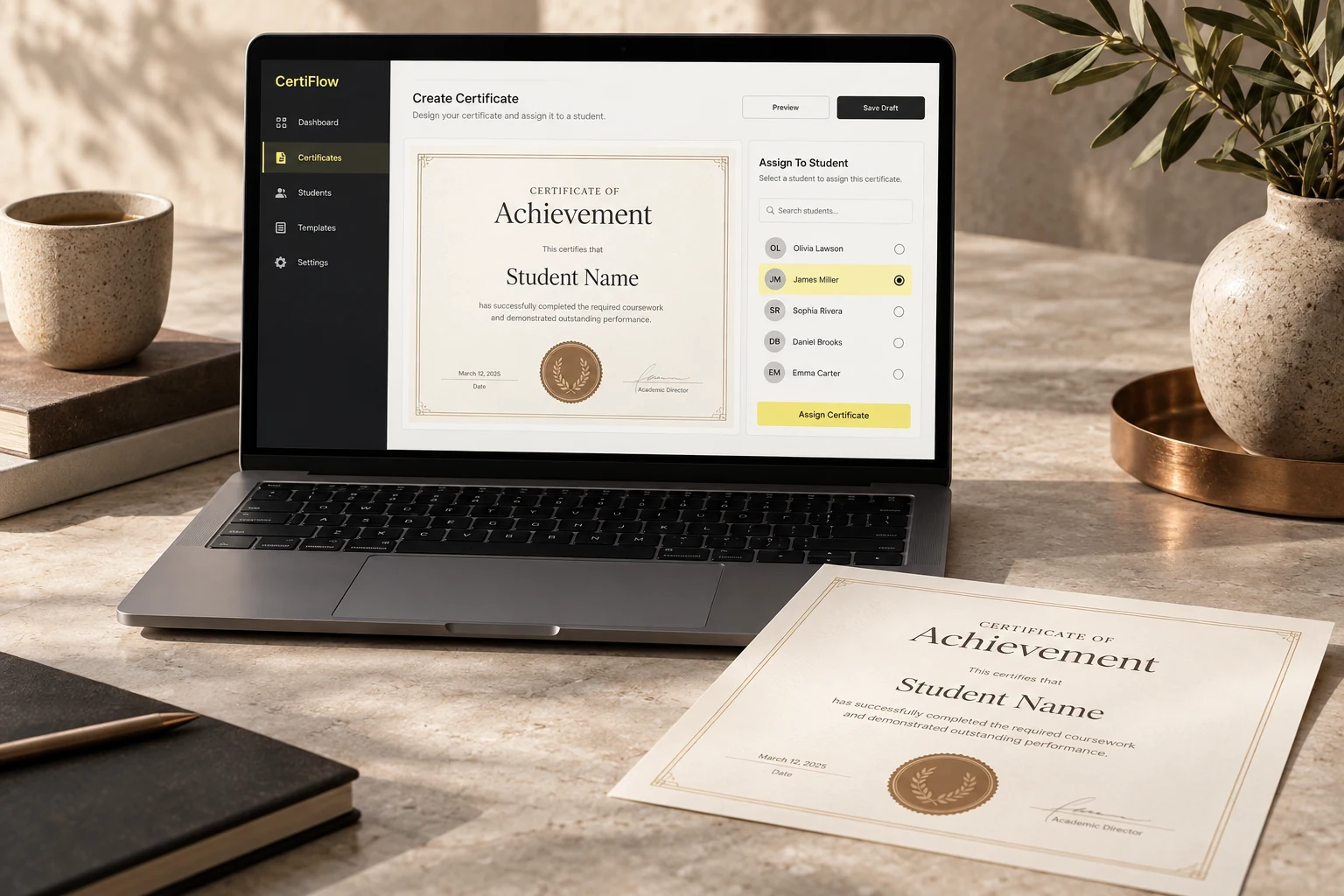 CertiFlow: illustrative product mockup